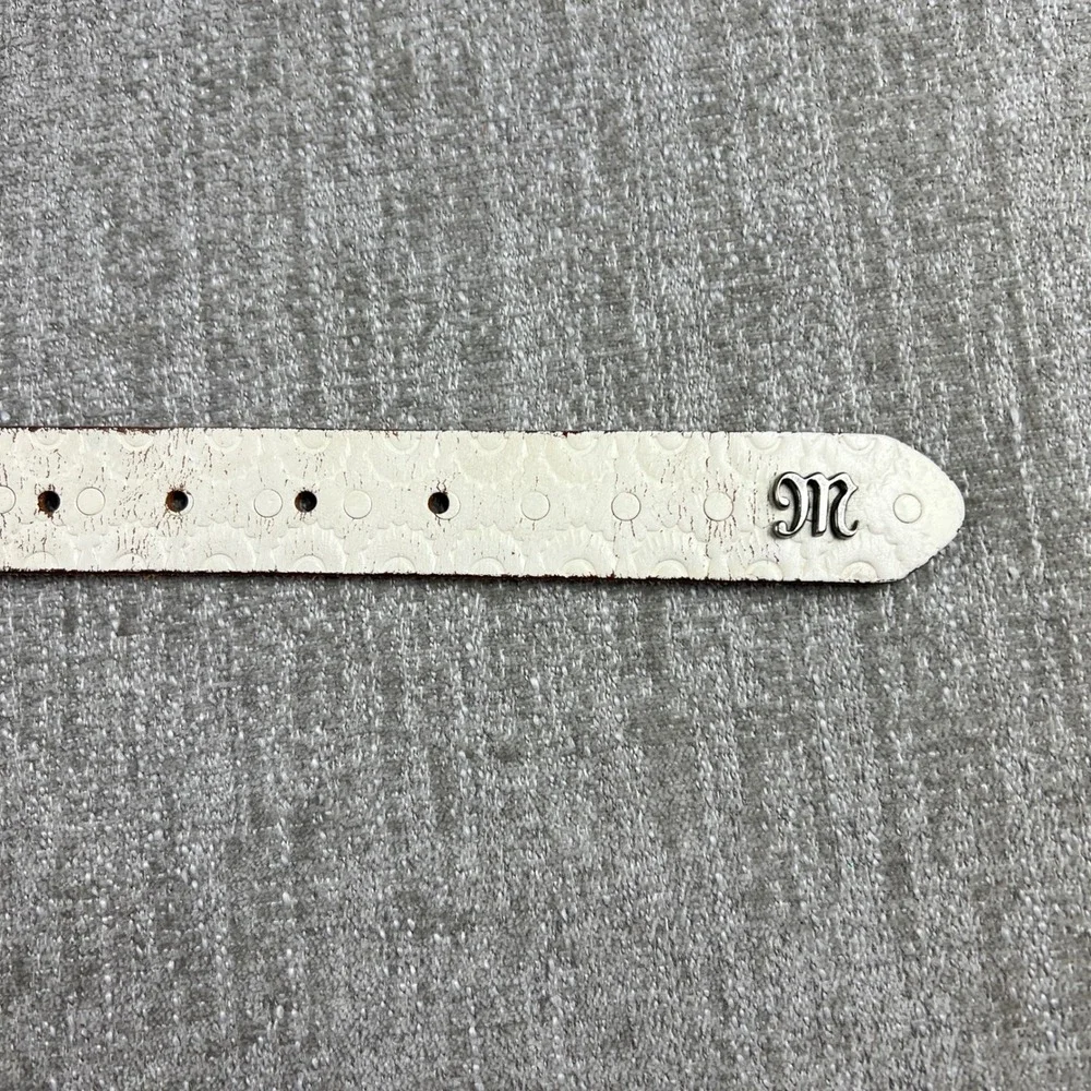 Miss Me Girls White Leather Western Belt Rhinestone Buckle BG4M02-100 Size‎ S/M